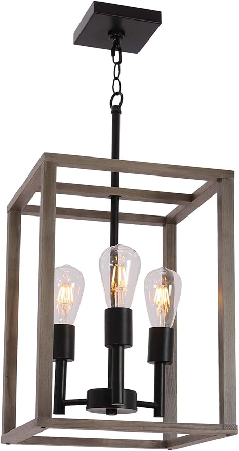 vinluz lampara de techo con 3 luces para casa de campo con marco de madera color negro