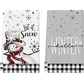 Artoid Mode Buffalo Plaid Snowman Let It Snow Winter Kitchen Towels Dish Towels, 18x26 Inch Daily Seasonal Christmas Decoration Hand Towels Set of 2