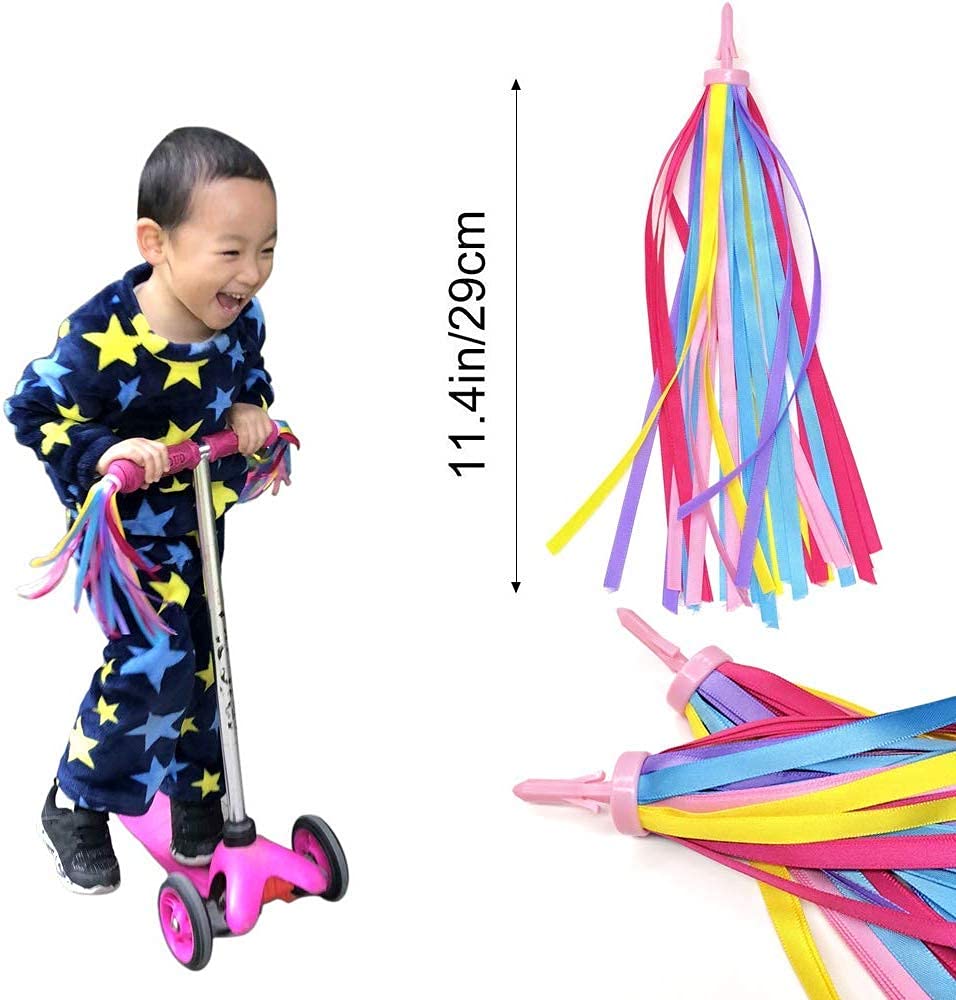 kortes 1 Pack Kids Bike Bell and 2 Pack Kids Bike Streamers for Children's Bike Accessories (Pink, Red,& Blue)