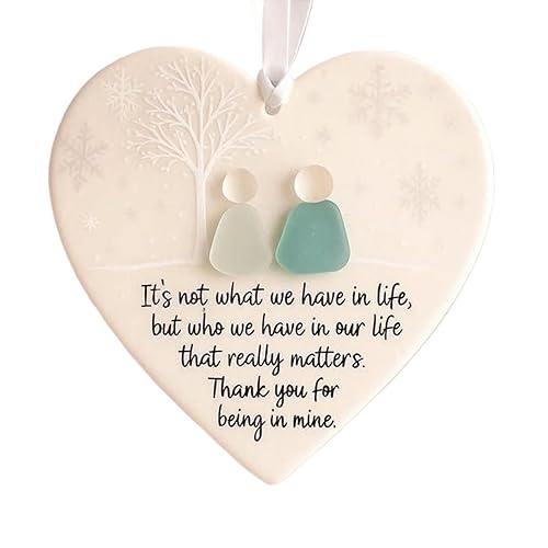 Heart-Shaped Sea Glass Friendship Decor, Friendship Gift For Women,Heart Ornament For Christmas Tree Hanging Ornaments Thank You Keepsake Gift Sentimental, Love Pendant (2D Sea Glass Print)