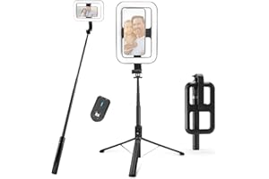 NEEWER Basics 10W Selfie Light with Tripod Stand, 1200mAh LED Square Ring Lighting, 72" Selfie Stick Phone Holder Compatible 