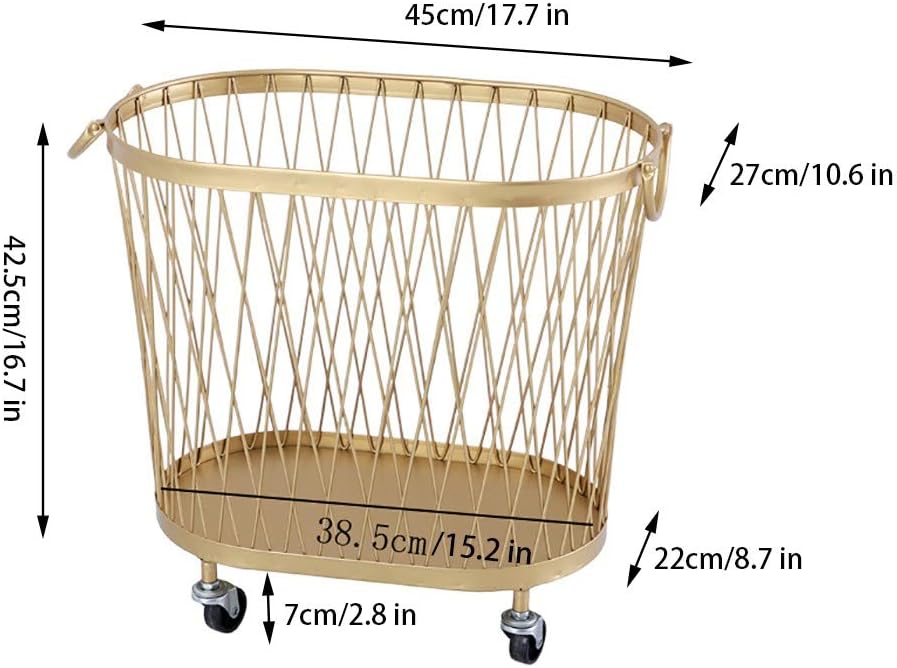 JYB SHOPS Large Laundry Hamper Basket Rolling Cart Toy Dirty Clothes Storage Basket Washing Bin Sundries Organizer Iron on Wheels for Household Home Bathroom Gold