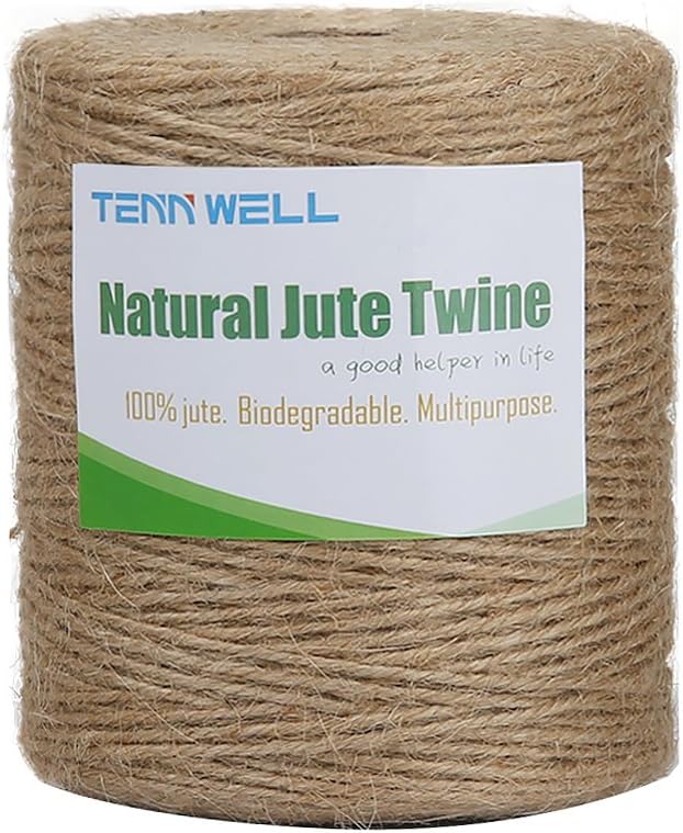 Tenn Well Natural Jute Twine, 3Ply 984Feet Arts and Crafts Jute Rope Industrial Packing Materials Packing String for Gifts, DIY Crafts, Decoration, Bundling, Gardening and Recycling : Office Products
