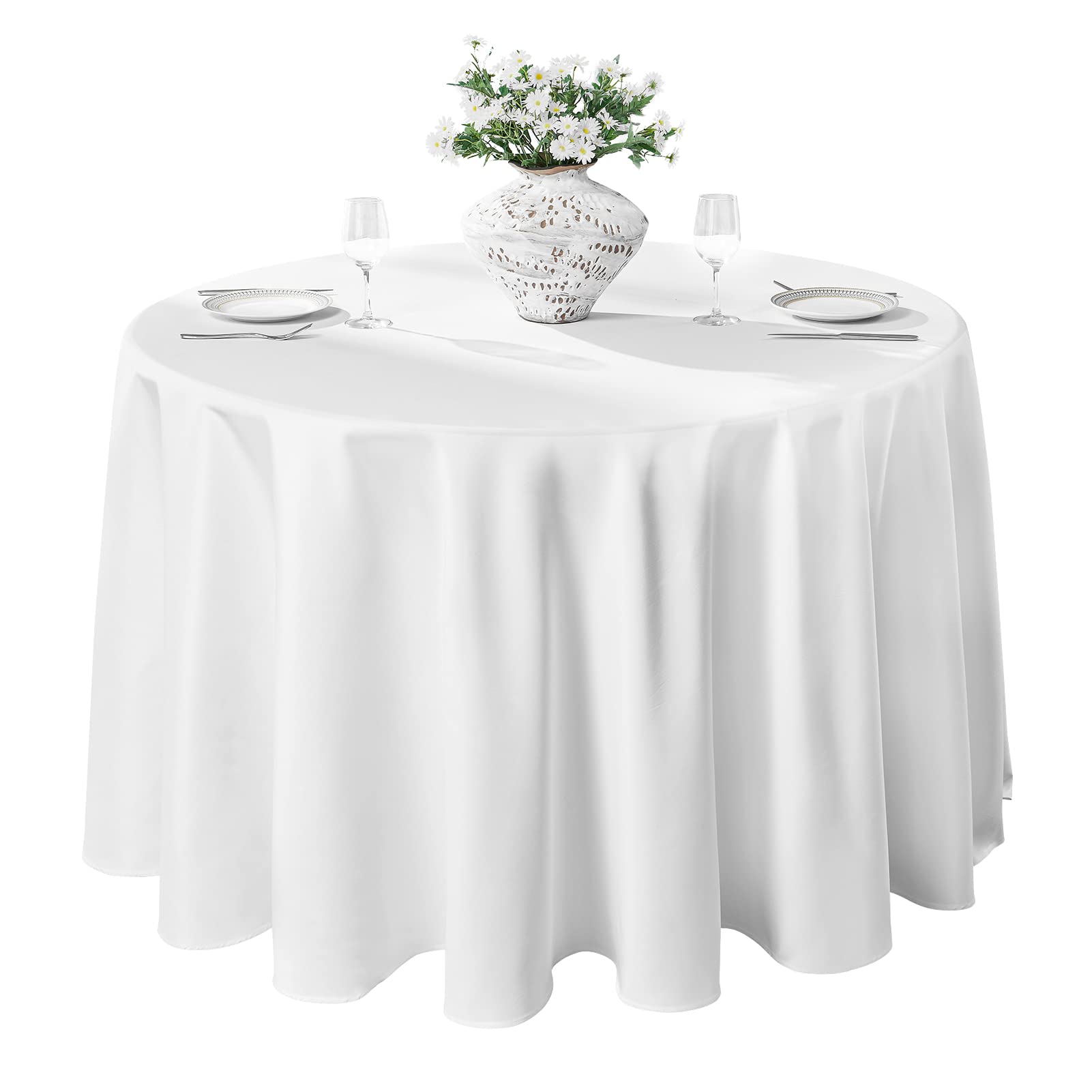 Photo 1 of VidaFete 1 Pack 70inch Round Tablecloth Polyester Table Cloth, Stain Resistant and Wrinkle Polyester Dining Table Cover for Kitchen Dinning Party Wedding Rectangular Tabletop Buffet Decoration(White)