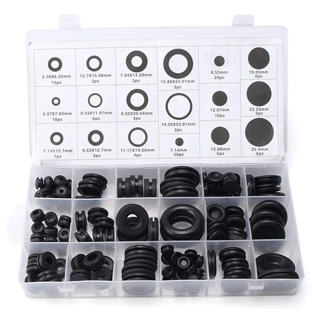 Gasea 125pcs Rubber Grommet Kit – Electrical Gasket Ring Assortment Set, Durable Rubber Grommets for Wire, Plug, Cable, Plumbing, Automotive & Marine Use, 18 Sizes