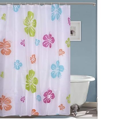 Ininsight solutions PVC Printed Floral Bathroom Shower Curtain with 12 Hooks (Multicolour, 180x180cm, 6ft)