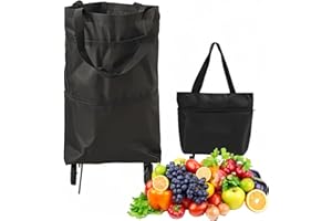 2-in-1 Lightweight Shopping Trolley Bag with Wheels, Waterproof Oxford Cloth Foldable Collapsible Trolley Bags, Large Capacit