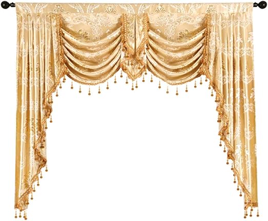 Amazon Com Elkca Golden Jacquard Swag Waterfall Valance Luxury