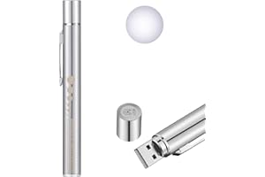 Honoson Pen Light, Reusable LED Penlight for Students Doctors Nurses with 2 LED Sources, USB Rechargeable, Extra Warm Light Bulb, Pocket Clip(Silver,1 Piece)