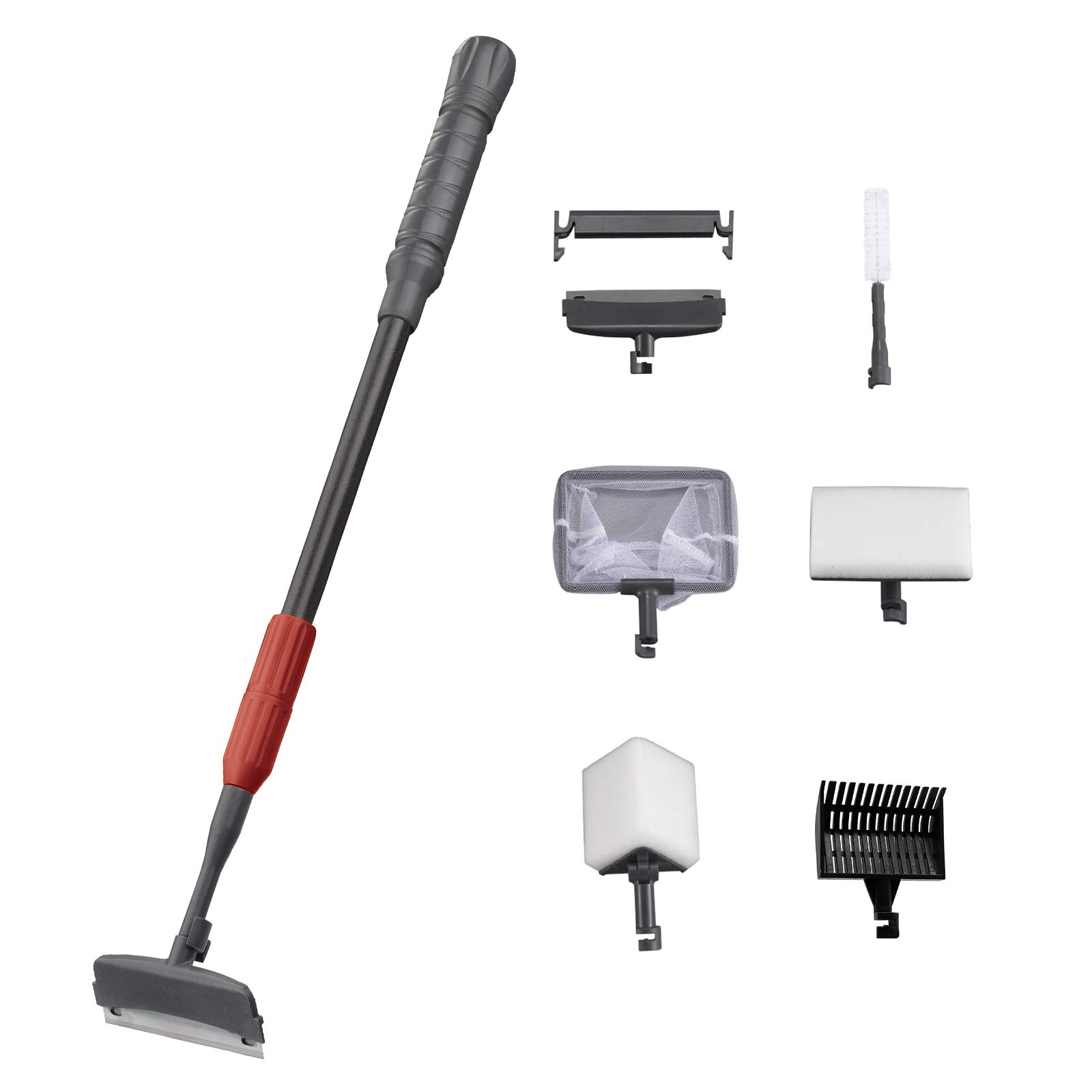 Photo 1 of UPETTOOLS Aquarium Clean Tool 6 in 1 Fish Tank Cleaning Kit Algae Scraper Scrubber Pad Adjustable Long Handle Fish Tank Brush Cleaner Set