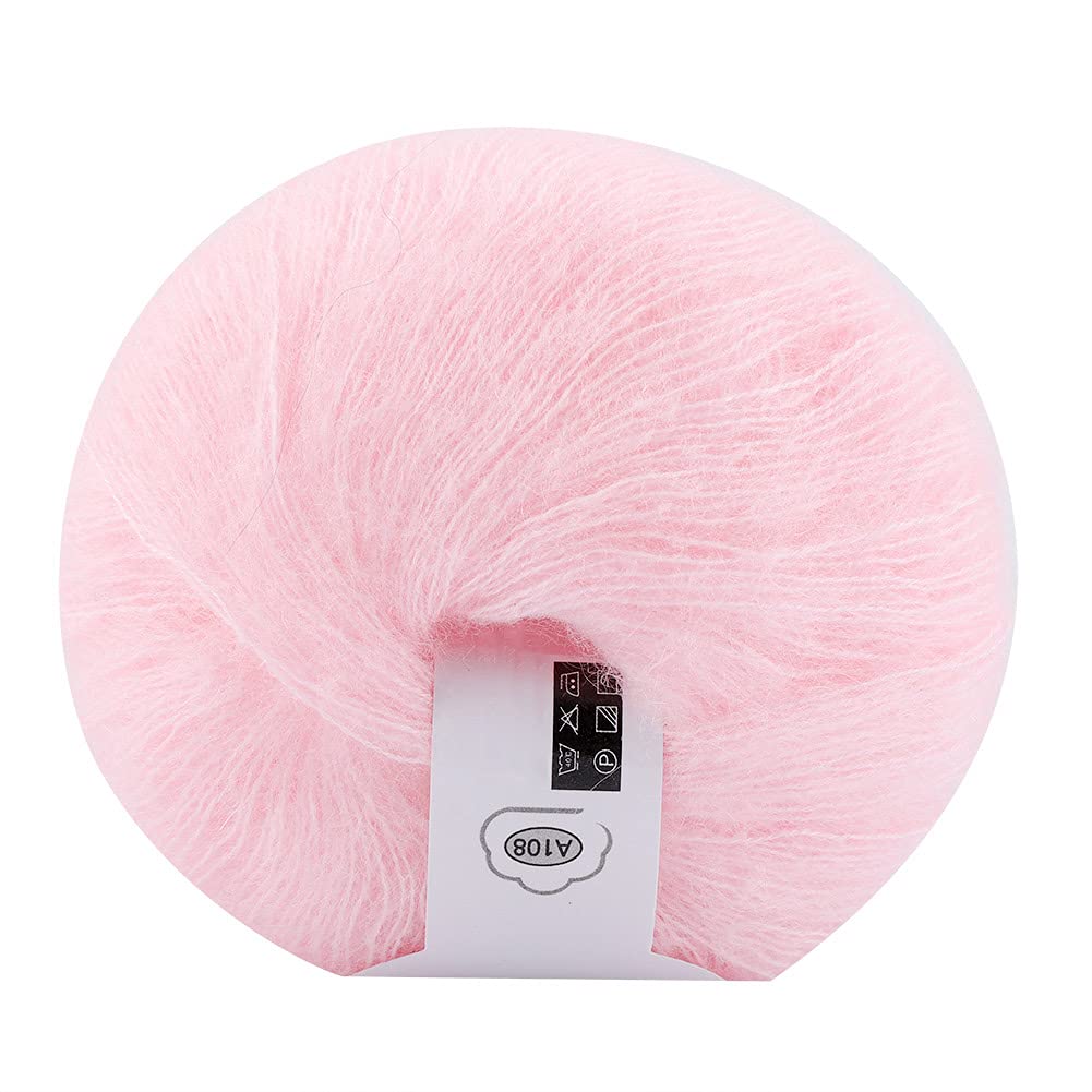 Mohair Yarn, Wool Knitting Yarn, Popular Soft Angora Mohair Knitting, Mohair Wool Ball Yarn Long Mohair Pashm Knit DIY Shawl Scarf Crochet Thread Supplies(Pink)