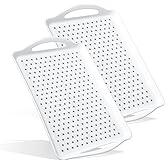 2 Pcs Large Rectangular Non Slip Serving Tray with Handles, Silicone Gripping Nubs Lap Food Trays for Eating, Dishwasher Safe Serve for Dinner Snack Fruit Dessert Beverage, Rectangular(White)