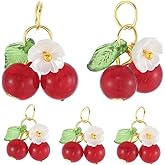 Beebeecraft 1 Box 40Pcs Cherry Charm, Glass Red Resin 3D Fruit Charms Mini Cute Bead Charms with Gold Jump Rings for DIY Jewelry Making Earrings Necklaces Bracelets