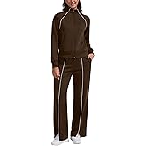 YIPINK Womens 2 Piece Outfits 2025 Casual Zip Up Sweatsuits Lounge Set Airport Travel Wide Leg Pants Striped Tracksuit