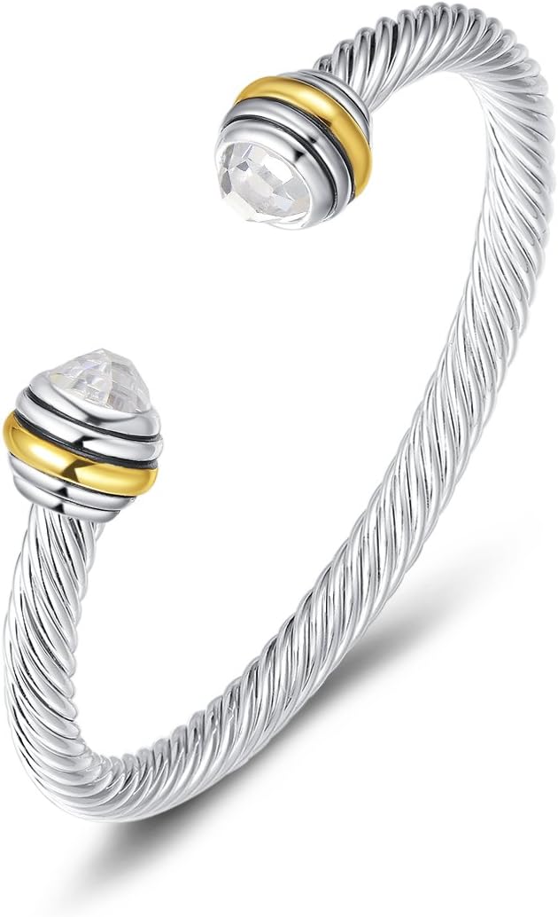 Bracelet Designer Brand Inspired Antique Women Jewelry CZ Cable Wire Bangle Christmas day Gifts (Clear)