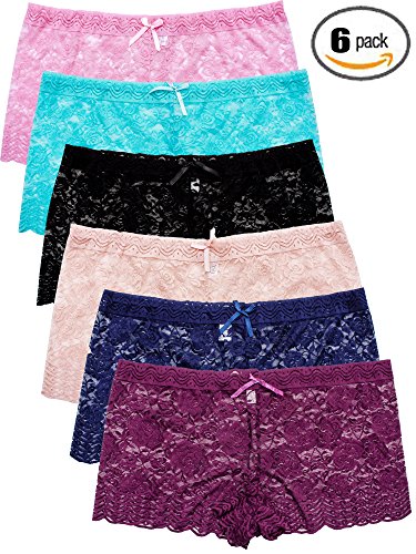 Barbra s 6 pack of women s plus size lace boyshort pant…