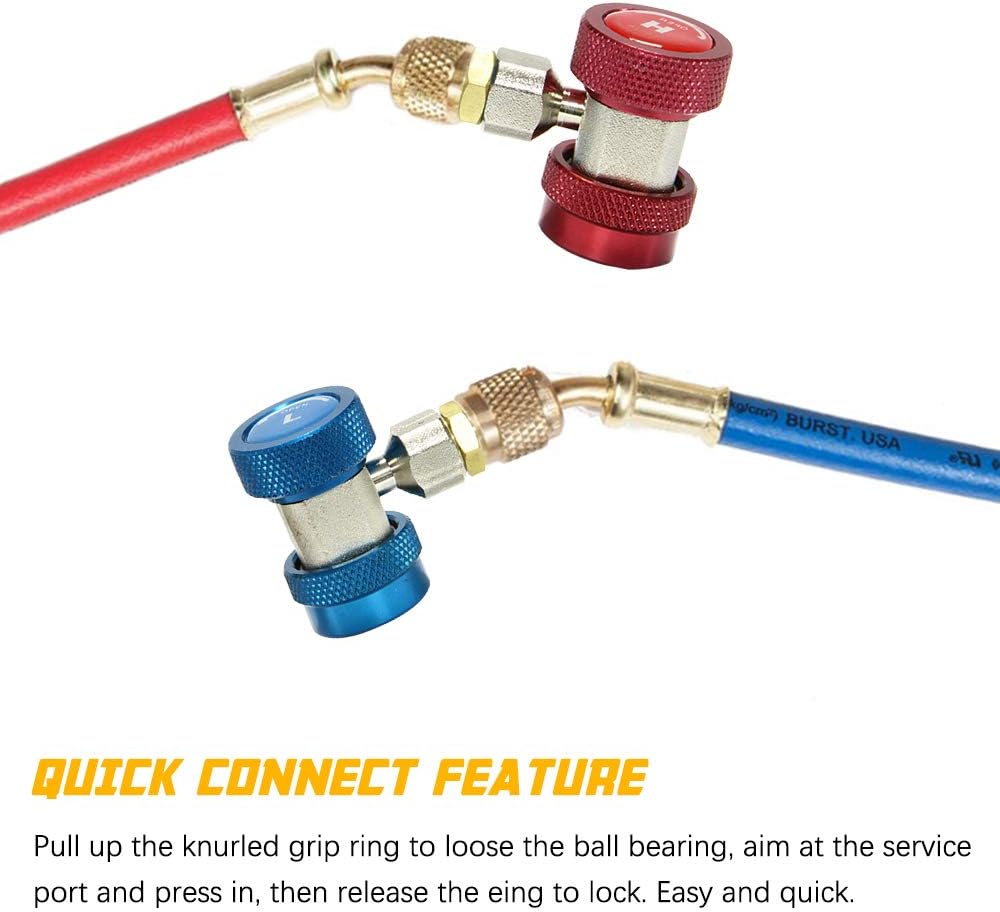 Apeixoto AC R134A Adapter Fittings Adjustable R134A R-134A Connector 1/4 Inch Quick Connector with Manifold Gauge Set: Automotive