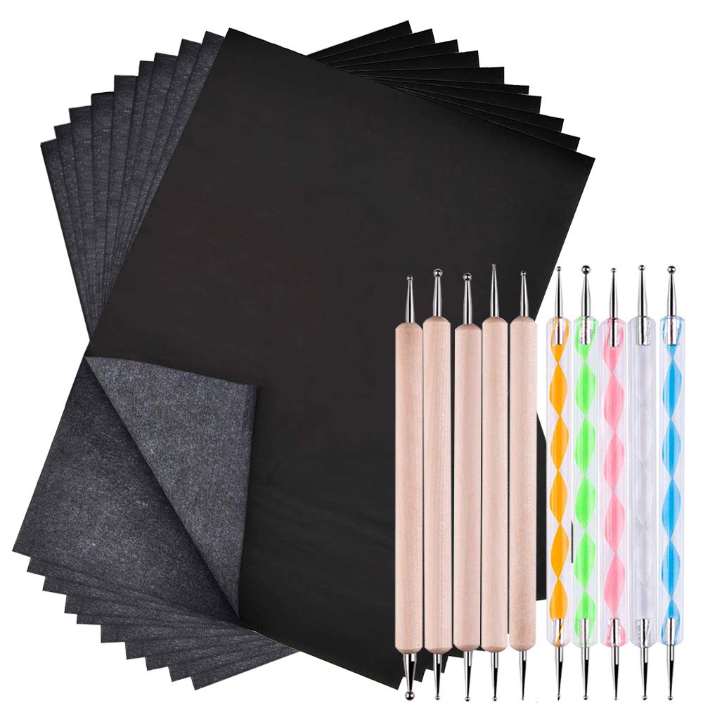 SENHAI 100 Sheets Carbon Transfer Paper & 10 Pcs Double Ended Embossing Stylus Set for Drawing, Sketching, Pottery Clay Craft, and Other Art Surfaces