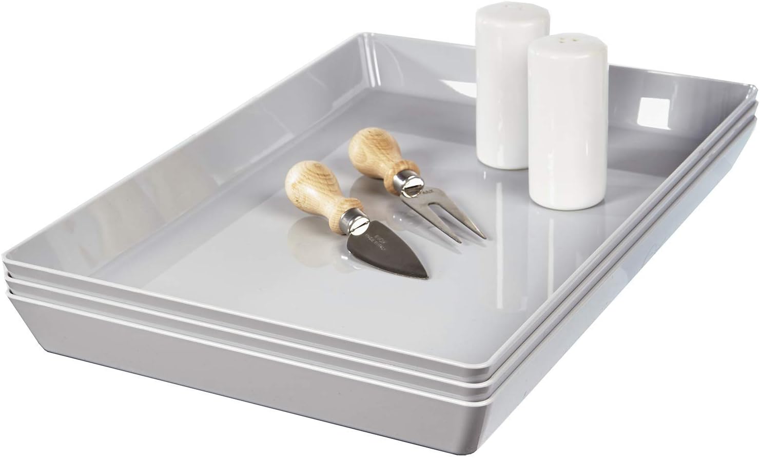 Avant 15" x 10" Plastic Serving Tray | Set of 3 Light Grey: Kitchen & Dining
