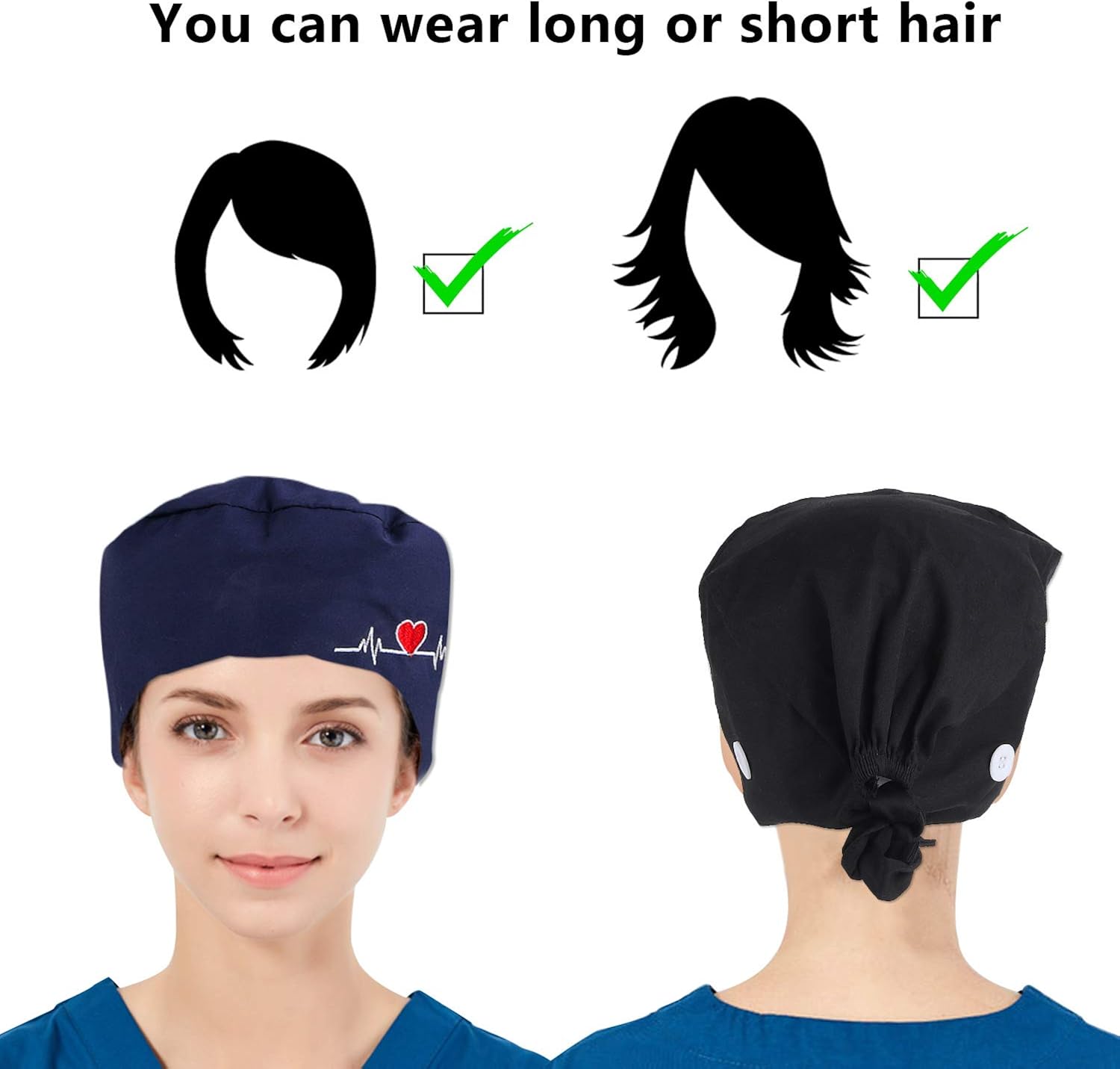NOVWANG 2 Pcs Working Caps Love Embroidered Style Head Cover Hats Adjustable Cotton Sweatband Caps (Black+Dark Blue): Clothing