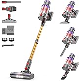 Coovy SU7 Cordless Vacuum Cleaner 580W 50Kpa 80 Minutes Runtime Stick Vacuum with Touch Screen Anti-Tangle Wireless Powerful Lightweight LED Vac for Home Pet Hair Carpet Hardwood, Gold