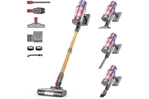 Coovy SU7 Cordless Vacuum Cleaner 580W 50Kpa 80 Minutes Runtime Stick Vacuum with Touch Screen Anti-Tangle Wireless Powerful Lightweight LED Vac for Home Pet Hair Carpet Hardwood, Gold