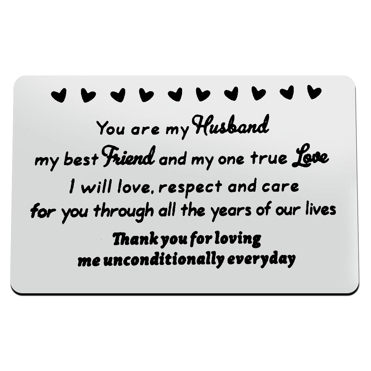 Valentines Day Gifts for Husband Engraved Wallet Insert Card for Husband Anniversary Card for Him Christmas Fathers Day Birthday Gifts for Men