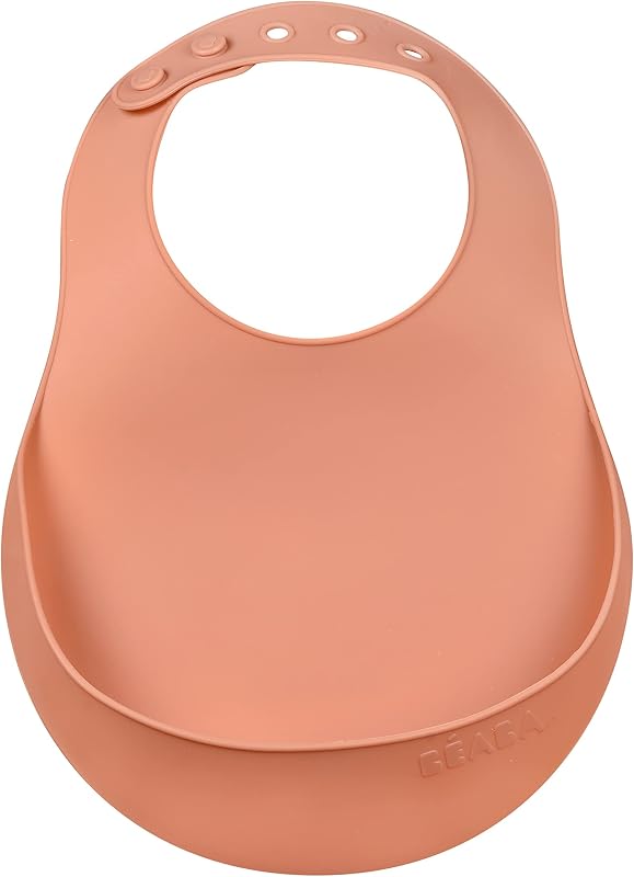Babete de silicone para bebés, impermeável, ajustável, com múltiplos entalhes, flexível e leve, ultra-macio, fácil de limpar, fundo largo para capturar alimentos, terracota