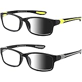 SUNAMOY Wide Reading Glasses Blue Light Computer Reader Designer Sport Cheater Large Head Frame Photochromic Tinted Eyeglass