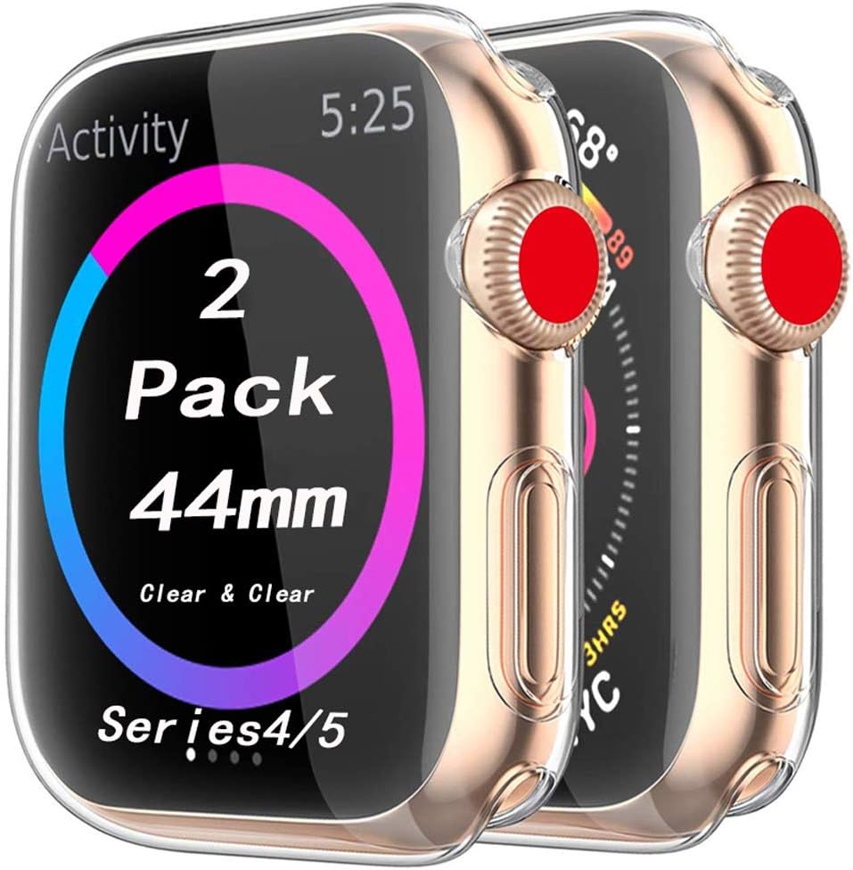 Cerike Case Compatible with Apple Watch Series 5/Series 4 Screen Protector 44mm, (2 Pack)Soft Slim Full-Around TPU Protective iWatch 4/5 Cover for Apple Watch Smartwatch (44MM, Clear)