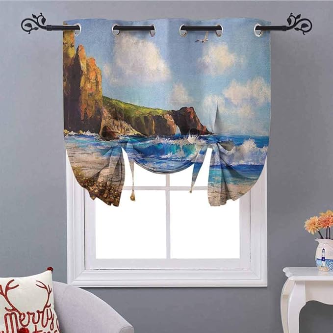 YUAZHOQI Country cortina oscurecedora para cenefa, pintura de una costa