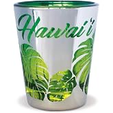 Hawaiian Tropical Foil Short 1 oz Shot Glass (Monstera Hawaii)