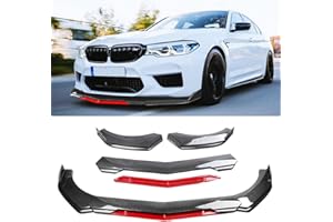 goodfitment Universal Front Lip for Car,Carbon Fiber Front Bumper Lip, ABS Adjustable Sharp Corner Front Bumper Lip Splitter Protector Replacement for Most Vehicle (Carbon Fiber w/Red)