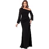 Betsy & Adam Womens Long Sleeve Off The Shoulder Scuba Long Dress