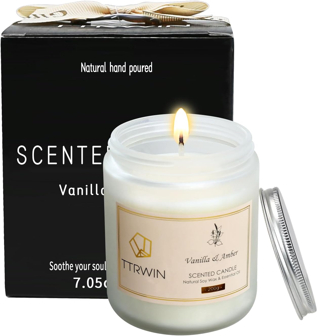 Candles & Holders - TTRWIN Jasmine & Ylang Ylang Scented Candle, 200g, 50H Long Burning, Oriental Fragrance, Glass Jar Candles, Natural Soy Wax & Essential Oil, Gift for Women, Christmas, Mother's Day, Valentine