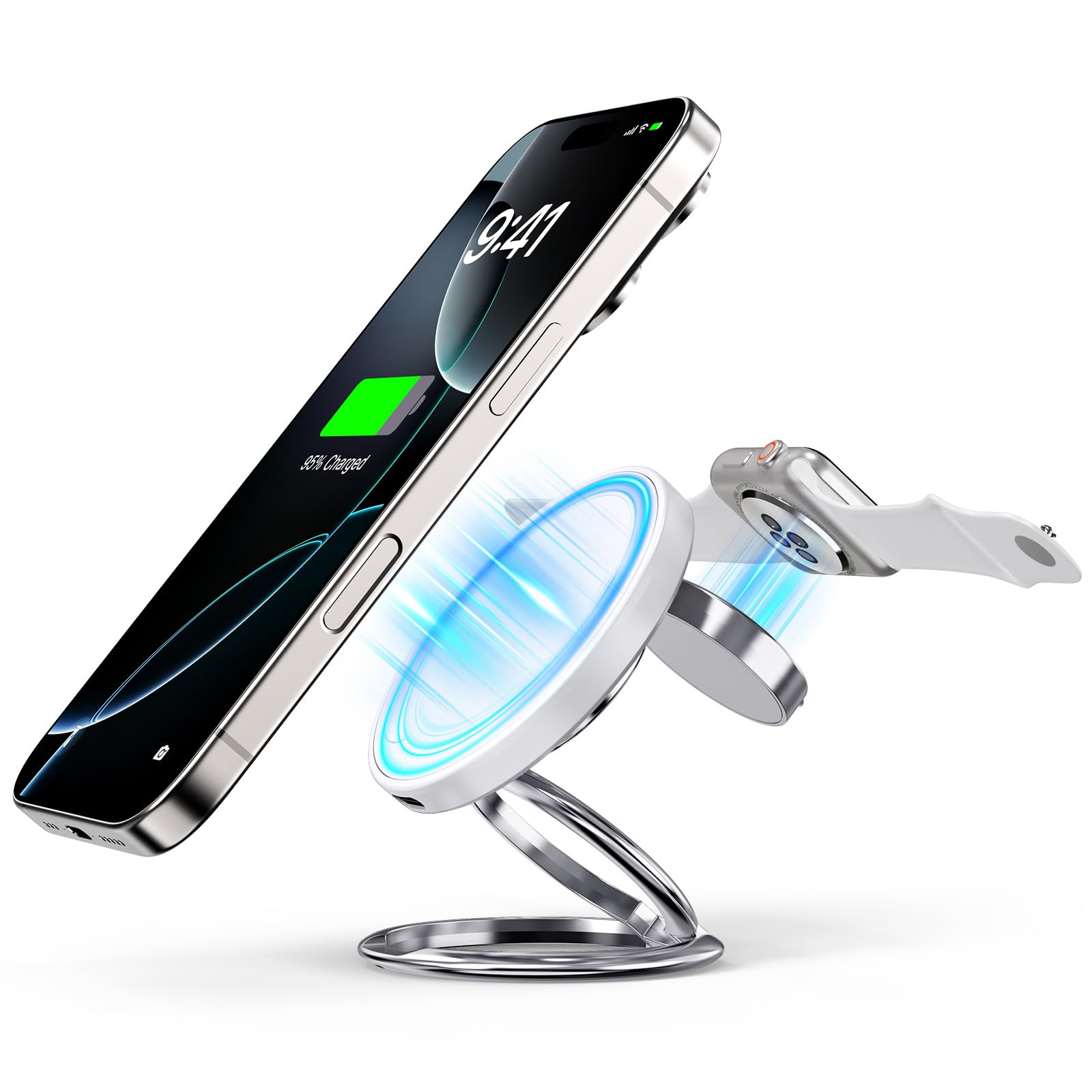 Photo 1 of 3 in 1 Charging Station for Apple Multiple Devices, Foldable Travel Wireless Charger Stand for iPhone 16 15 14 13 Pro Max- Watch 10 9 8 SE and Ultra Series - Airpods 4 3 2 Pro