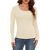 AUHEGN Long Sleeve Shirts for Women Scoop Neck Lightweight Stretchy Fitted Ribbed Basic Layer Tops Blouse