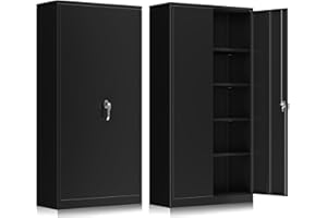 INTERGREAT Black Metal Storage Cabinet with Lock,72" Tall Lockable Garage Storage Cabinet with Doors and Shelves, Cabinets for Home Office, Warehouse