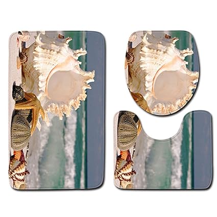 Kentop Badematten Set Bathroom Mat Rechteckig Badvorleger Badteppich Badgarnitur Matte WC-Deckelbezug Toilettendeckel Set 3D 