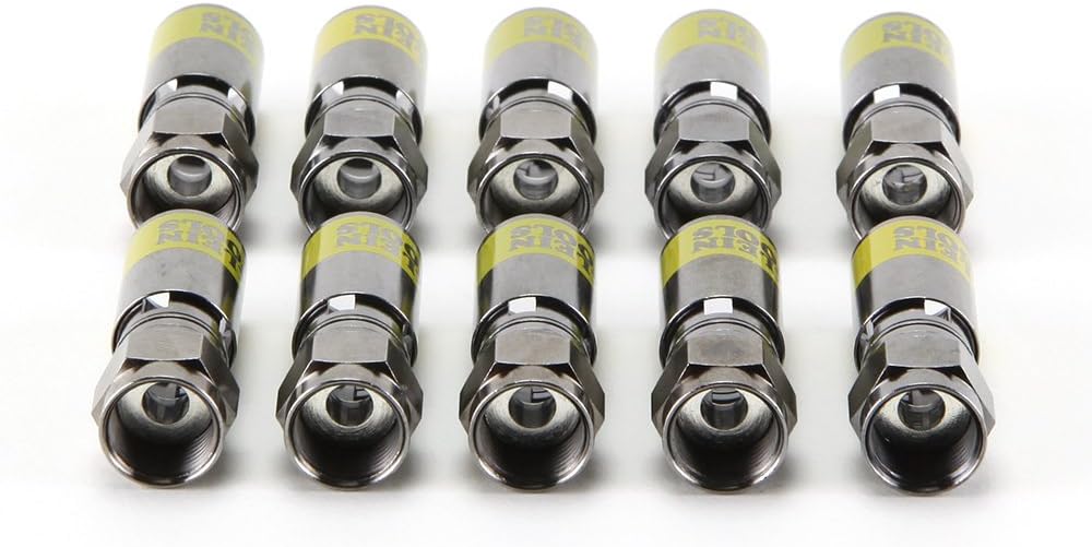 KLEIN TOOLS F-Connector For RG6/6Q Coax Cable, Universal RG6 Compression Connector VDV812-606, Yellow/Nickel, 10-Pack - Image 5