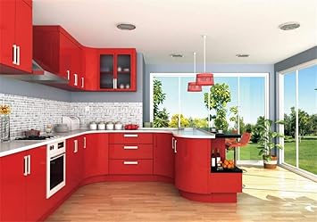 Amazon Com Aofoto 9x6ft Modern Red Kitchen Interior Backdrop