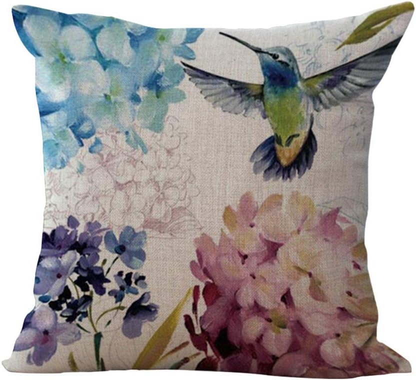 SEVEN HITECH Cotton Linen Pillow Case Cushion Covers 45cm x 45cm，Cushion with Covers 18 x 18 for Livingroom Sofa Bedroom with Invisible Zipper Retro Coffee Decorative Sunflower and Bird