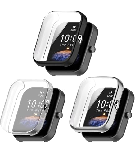 FitTurn Funda Protectora De Pantalla Compatible Con Amazfit Bip 3 Pro, Vidrio Templado Delgado 3D De Cobertura Completa, Seis Colores