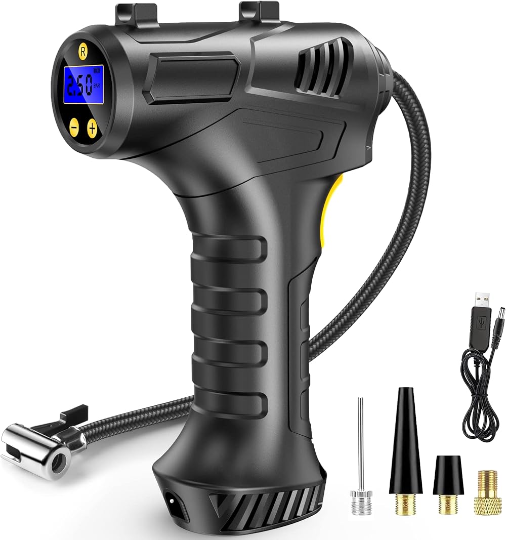 Skeufy Cordless Tyre Inflator Air Compressor 12V USB Rechargeable Battery
