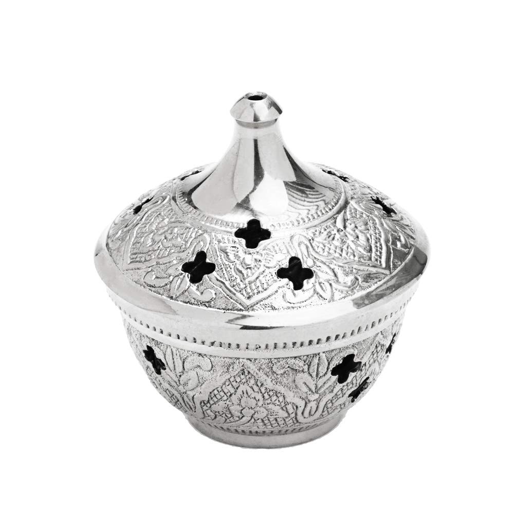NKlaus Incense Bowl 8cm handmade with grid for incense incense mixture incense burner house cleaning silver 2838