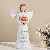 KrcaJeo Gift for Grandma, Angel Statue for Grandma's Birthday, Christmas, Mother's Day from Grandmother Grandkids, 6.1" Resin Sculpture Hand-Painted Figurine(Red Orange Flower)