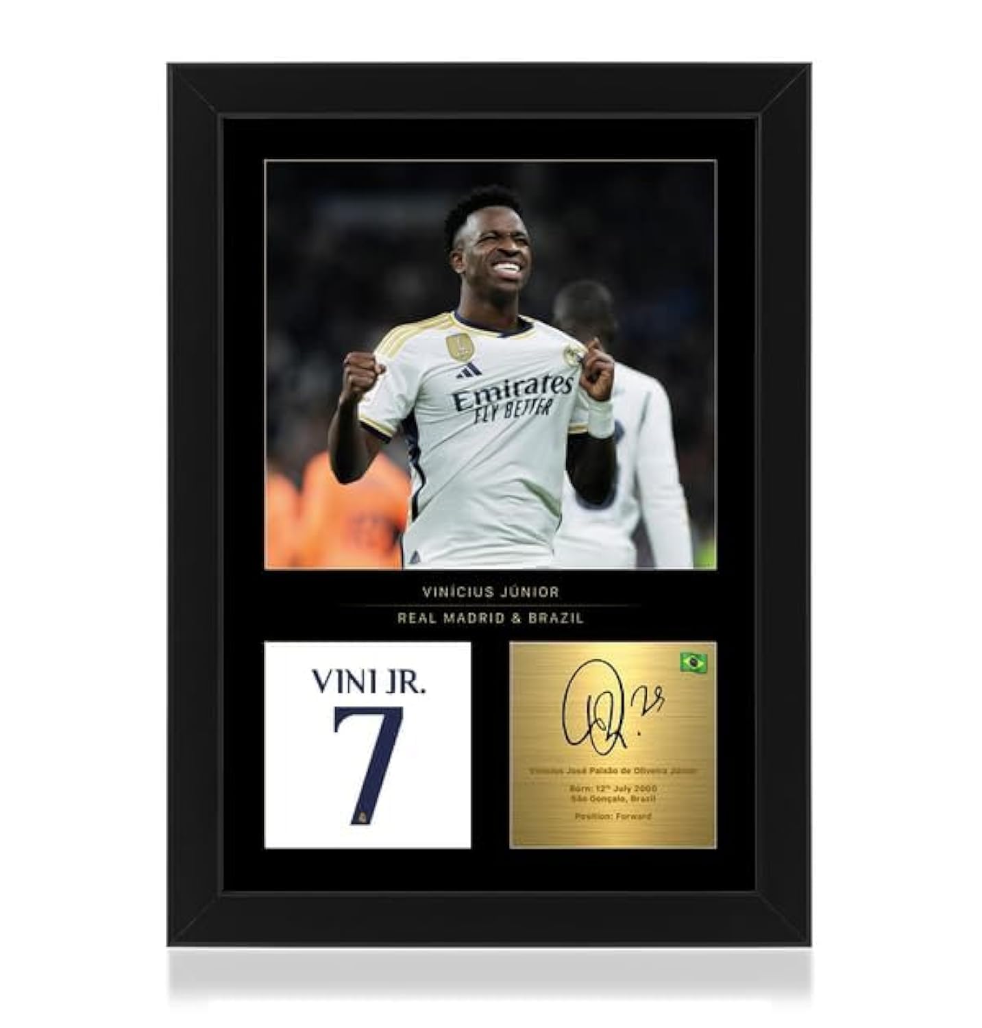Win FC Vinicius Junior Signed A4 Framed Photo Display - Reproduced Digital Signature - Gift For Real Madrid