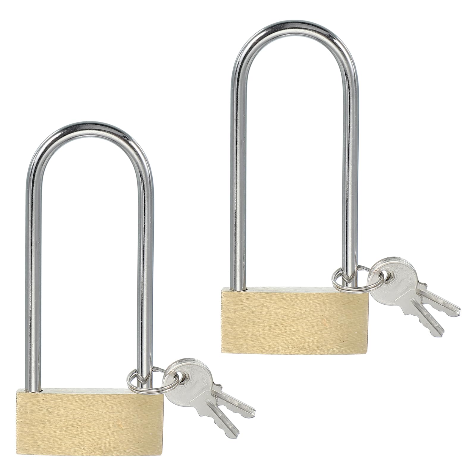 PATIKIL Solid Brass Padlocks 3.6", 2 Pcs Long Shackle Lock Padlock with 2 Keys Weatherproof for Gym Locker Gate Fence Outdoor Indoor