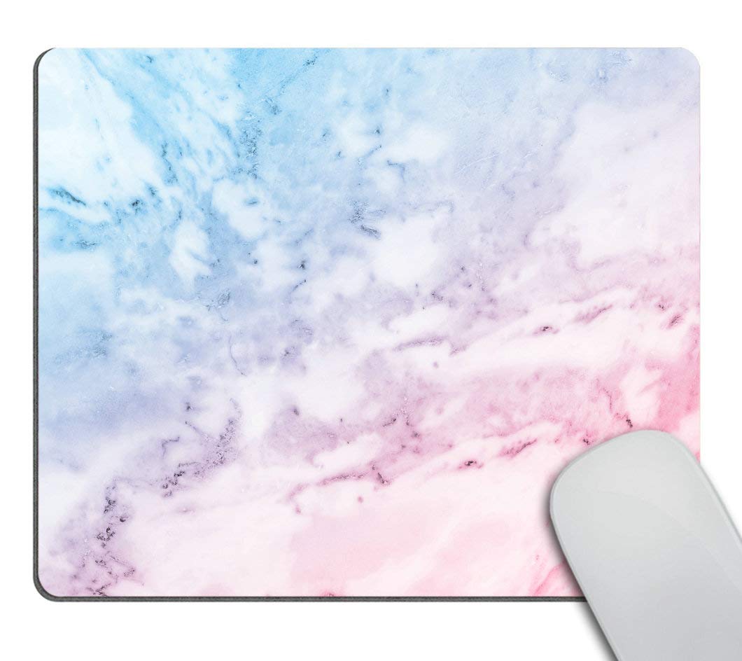 Wasach Marble Mouse Pad, Pastel Toned Cloudy Hazy Crack Lines Stained Antique Shabby Chic Design, Standard Size Rectangle Non-Slip Rubber Mousepad, Pale Blue Baby Pink