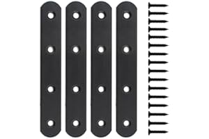 4 Pack Flat Mending Plate for Wood, ULIFESTAR Black Iron Flat Straight Brace Brackets Metal Repair Fixing Wood Brace Joining Plates Connector for Repairing Wooden Furniture with Mounting Screws